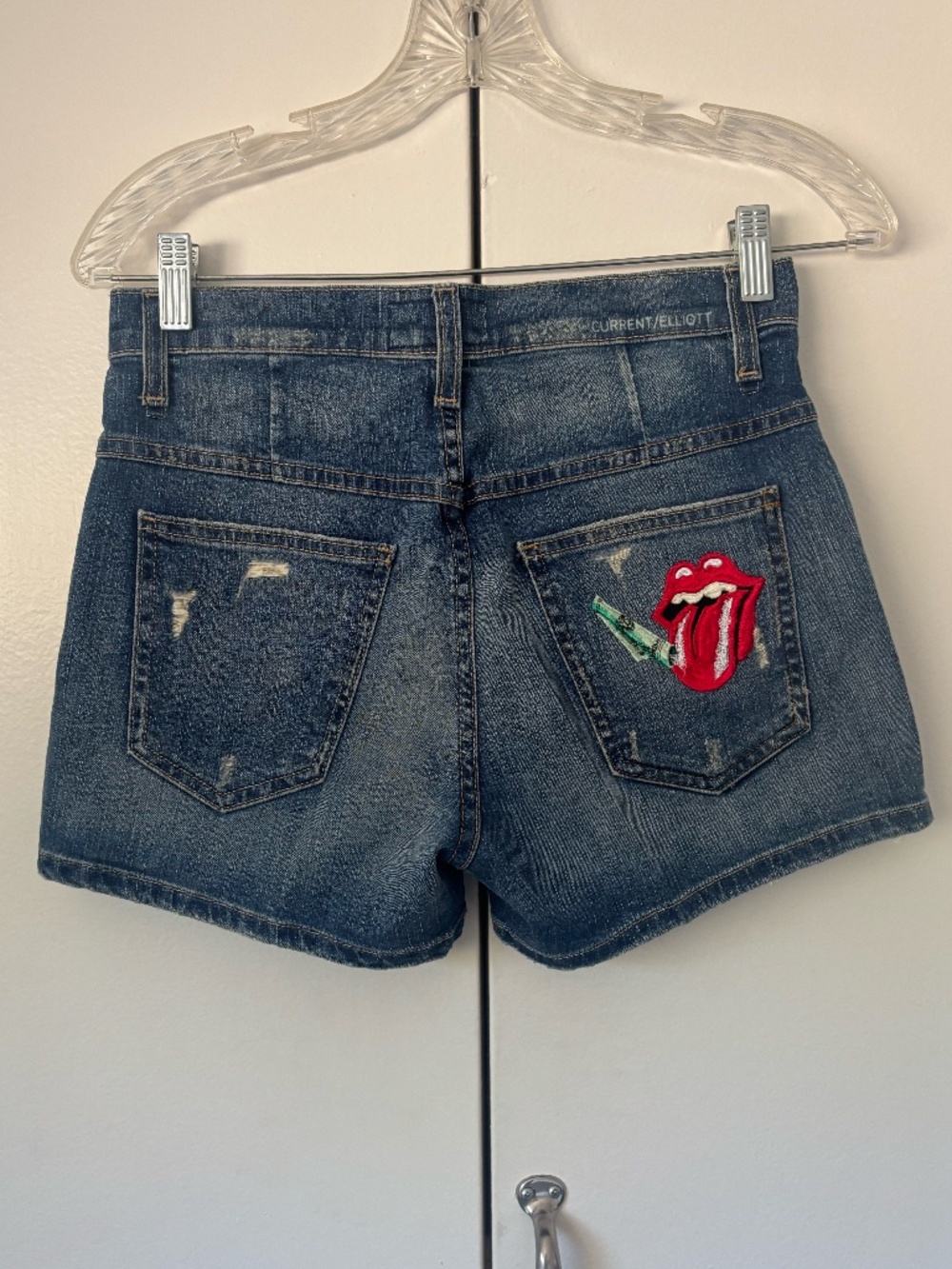 NWOT Current/Elliot Denim shorts with custom Rolling Stones embroidery